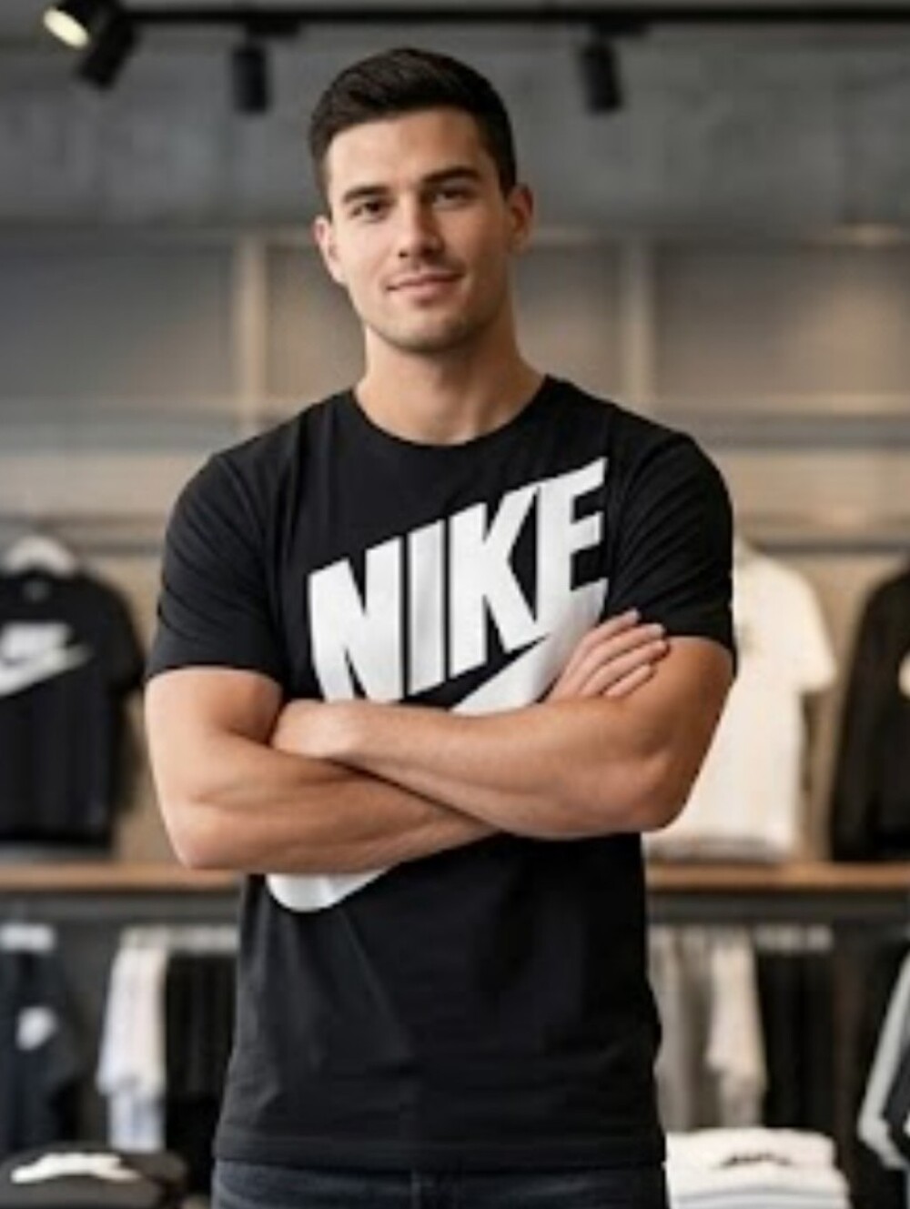 LIKE NEW MEN'S NIKE BIG LOGO SPORTSWEAR SS WINDRUNNER TEE SZ M BLACK COLOR
